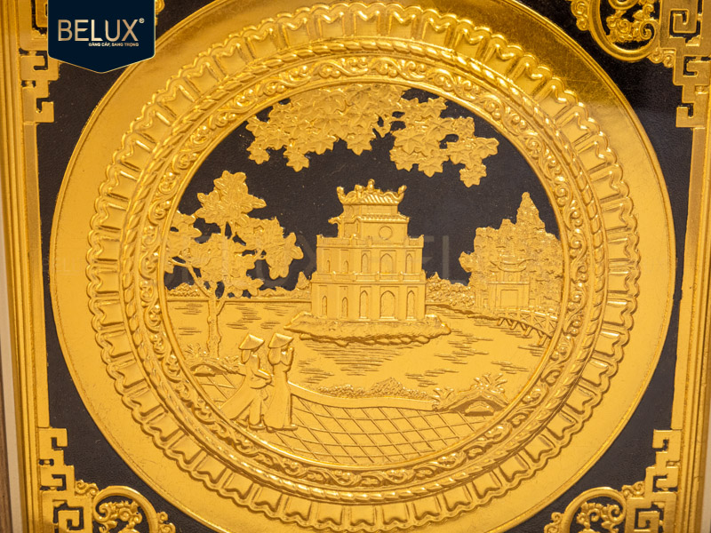 Tranh Tháp Rùa mạ vàng 24k 36x36cm